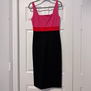 Donna Karan Pink Red and Black Midi Dress
